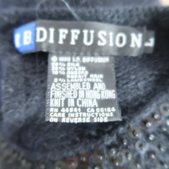 Vintage 90s IB Diffusion black angora knit sequin circle sweater L - Picture 5 of 5